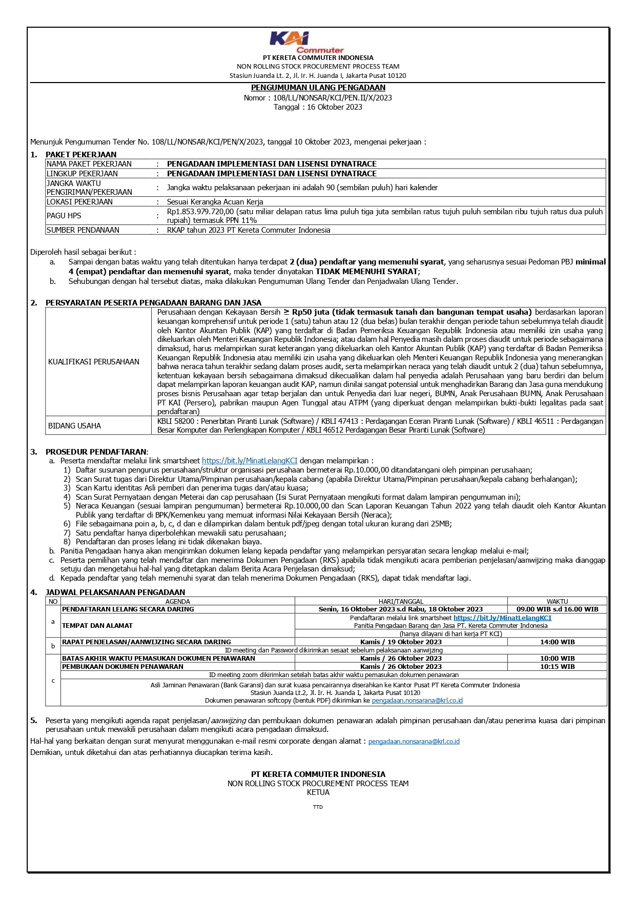 3 pengumuman ulang 108 pengadaan implementasi dan lisensi dynatrace page 0001